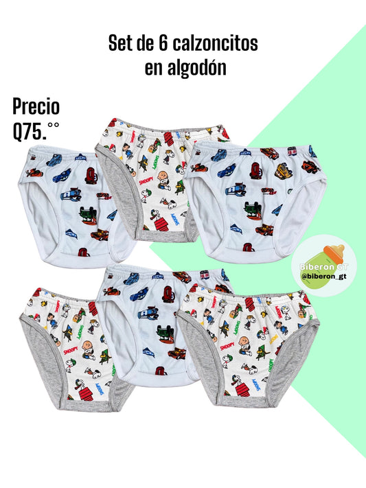 Paquete de 6 calzoncillos para niño - Estampados blancos y grises
