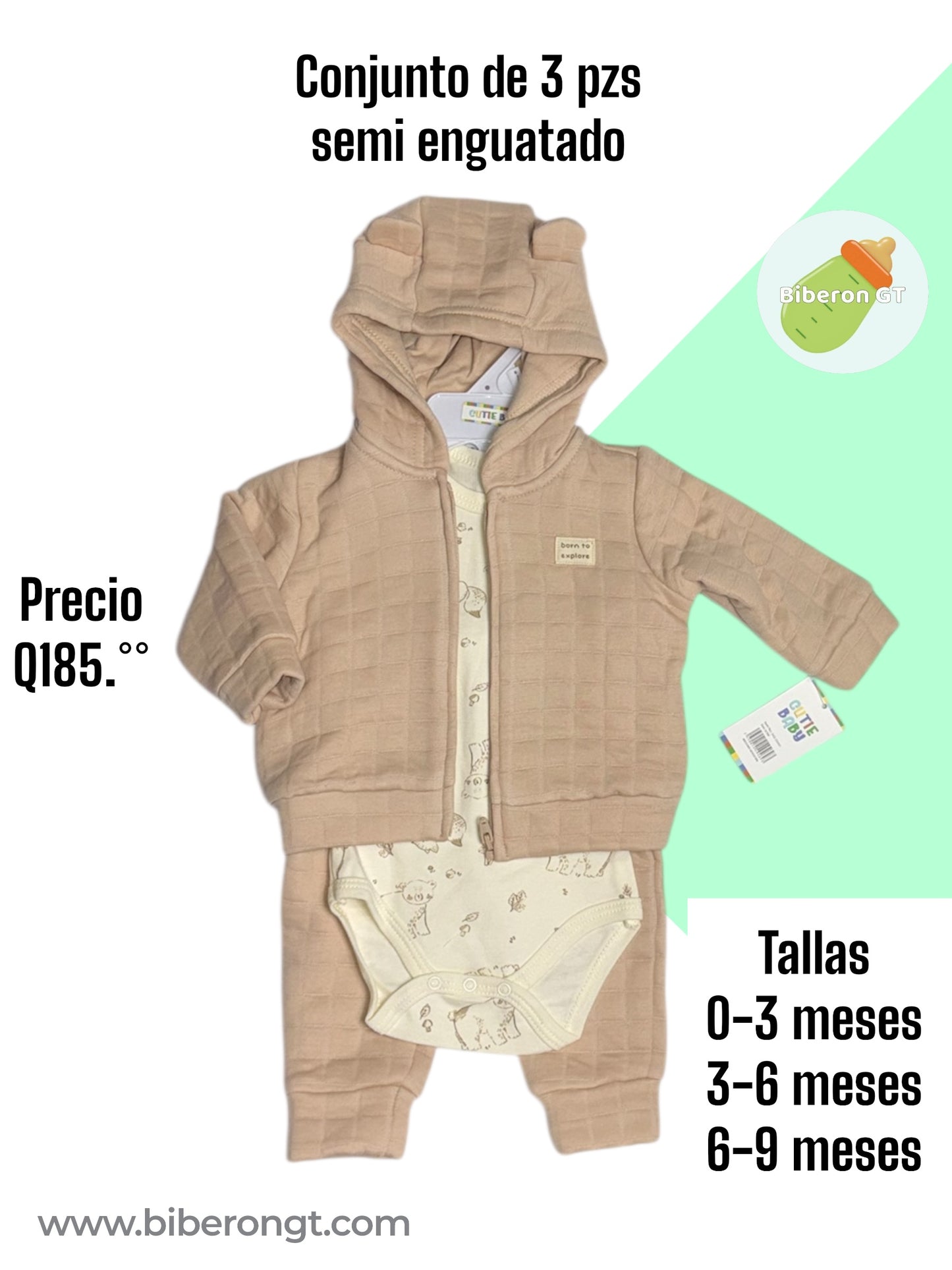 Conjunto de 3 pzs semi enguatado - beige