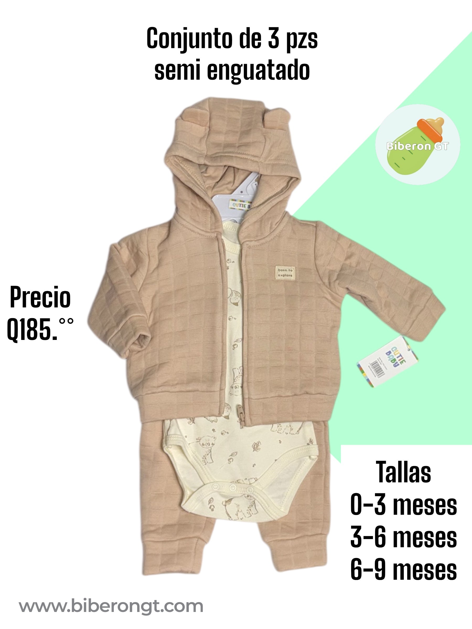 Conjunto de 3 pzs semi enguatado - beige