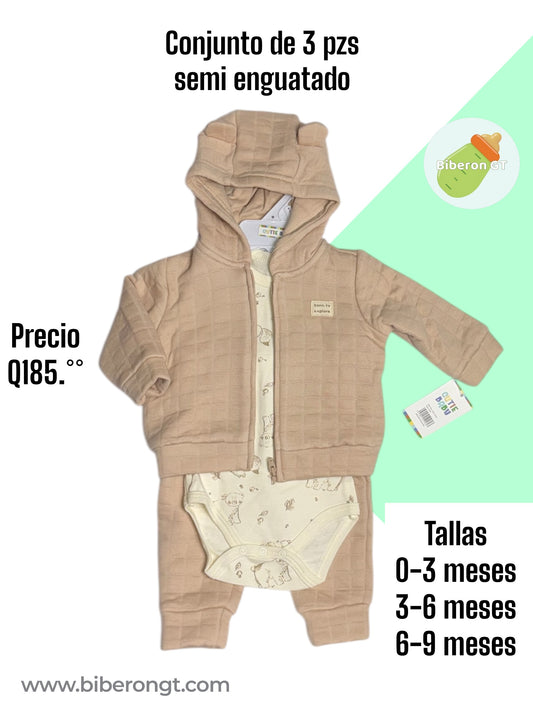 Conjunto de 3 pzs semi enguatado - beige
