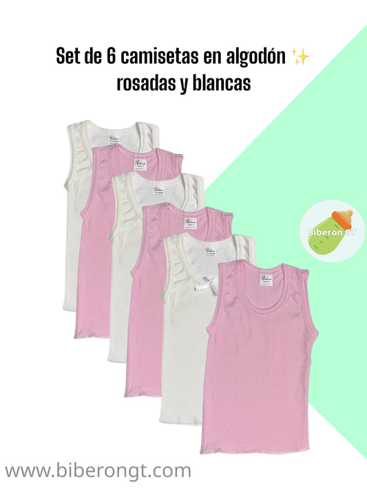 Set de 6 camisetas, rosadas y blancas