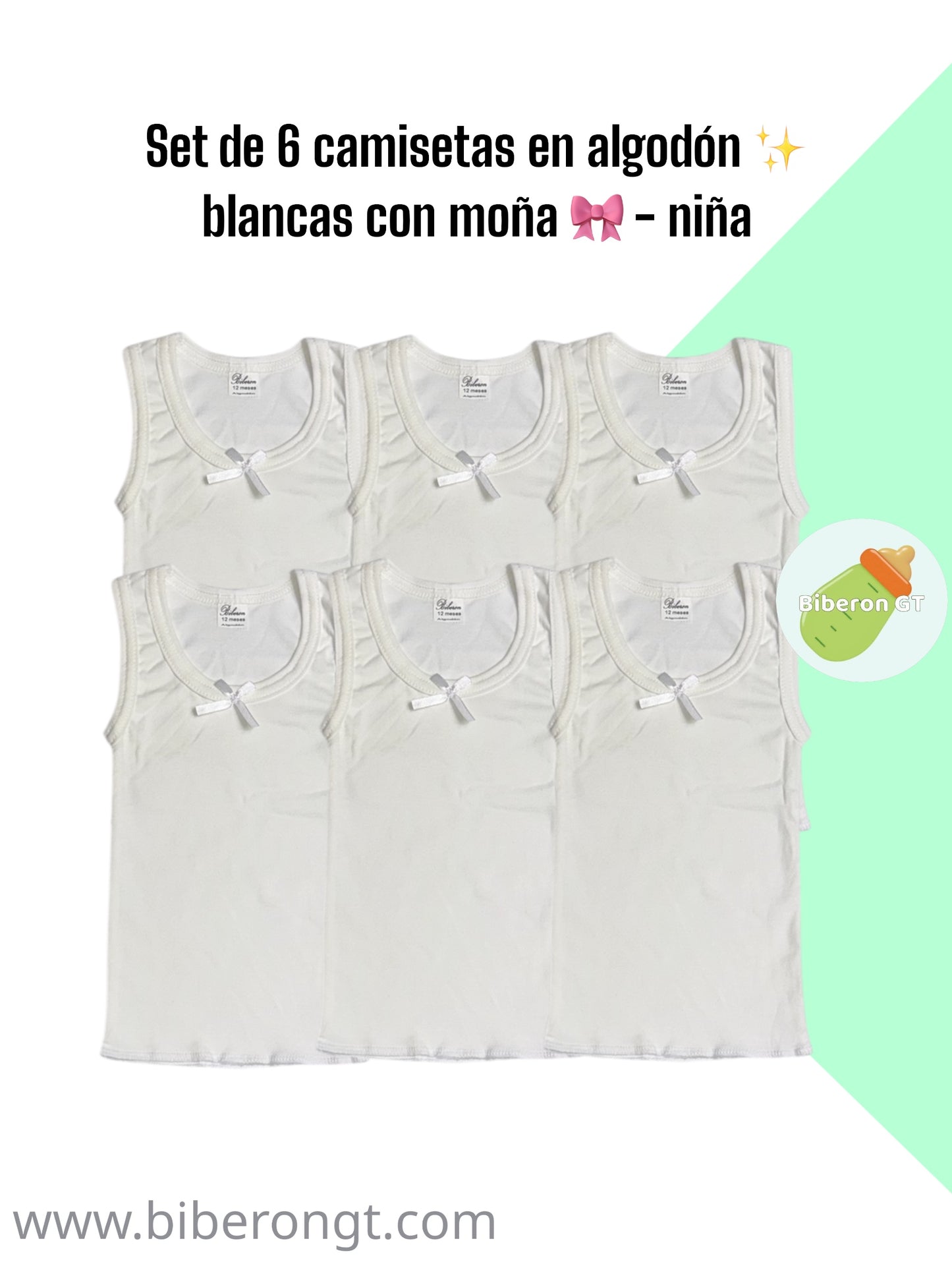 Paquete de 6 camisetas - blancas con moña