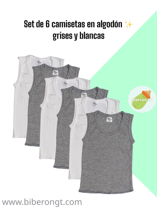 Set de 6 camisetas, grises y blancas