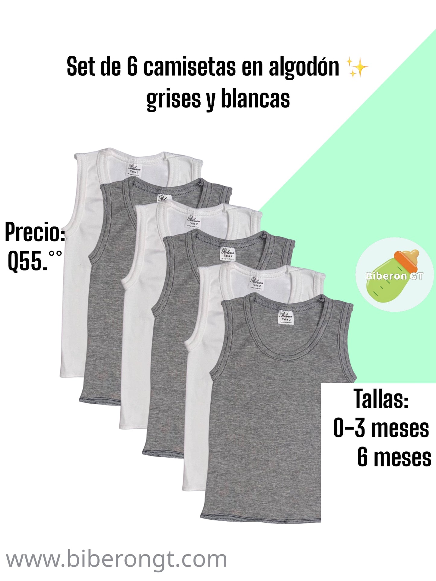 Set de 6 camisetas, grises y blancas