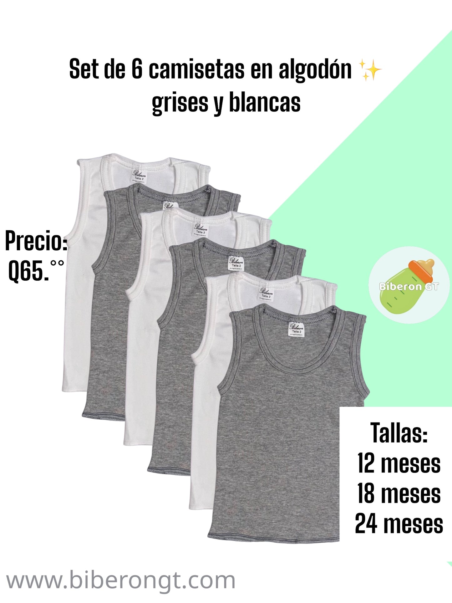 Set de 6 camisetas, grises y blancas