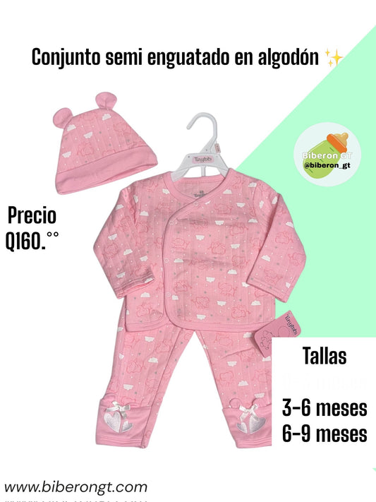 Conjunto semi enguatado - rosado de elefantes