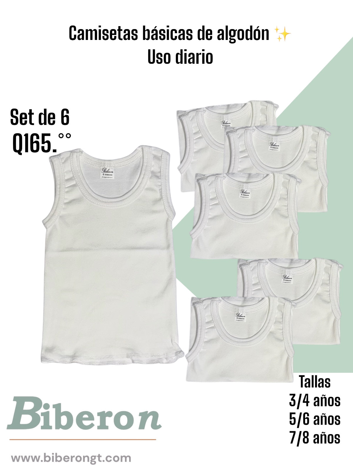 Camisetas interiores uso diario - blancas de algodón