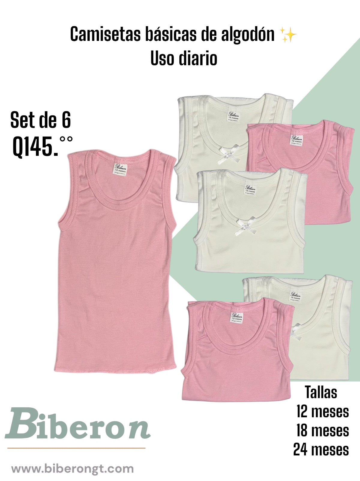Camisetas interiores de algodón uso diario - blancas y rosadas
