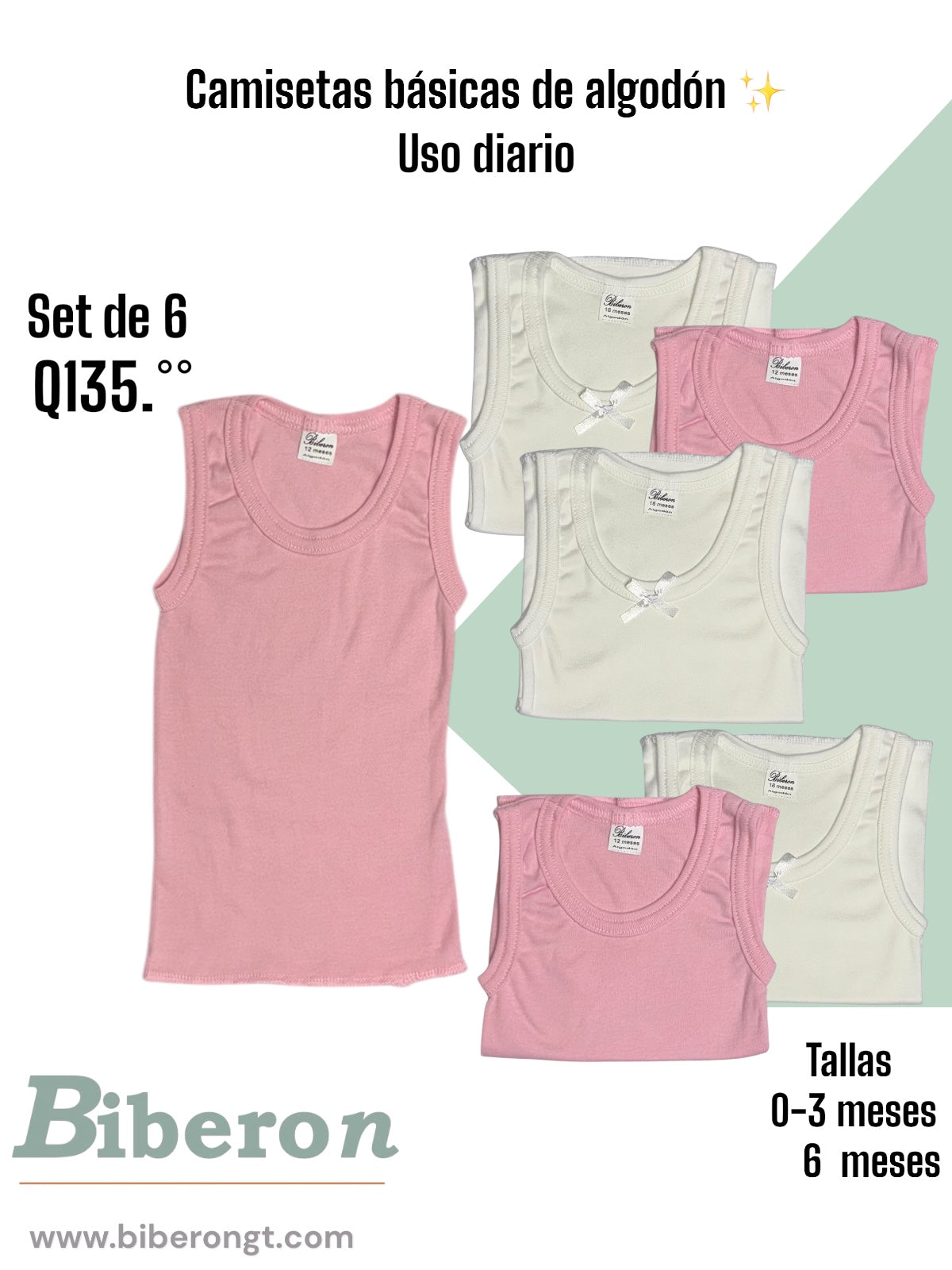 Camisetas interiores de algodón uso diario - blancas y rosadas