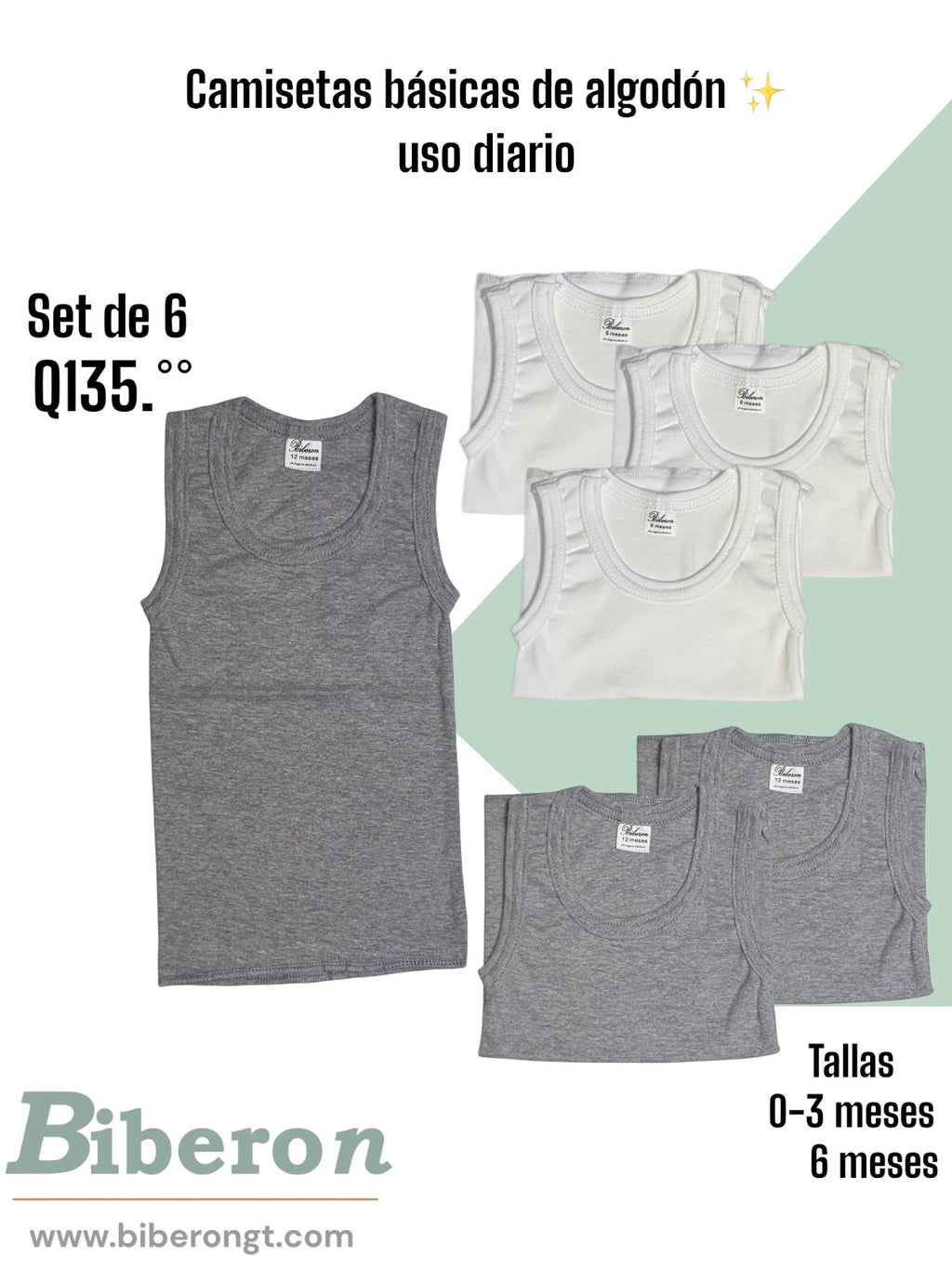 Camisetas interiores de algodón para uso diario - blancas y grises