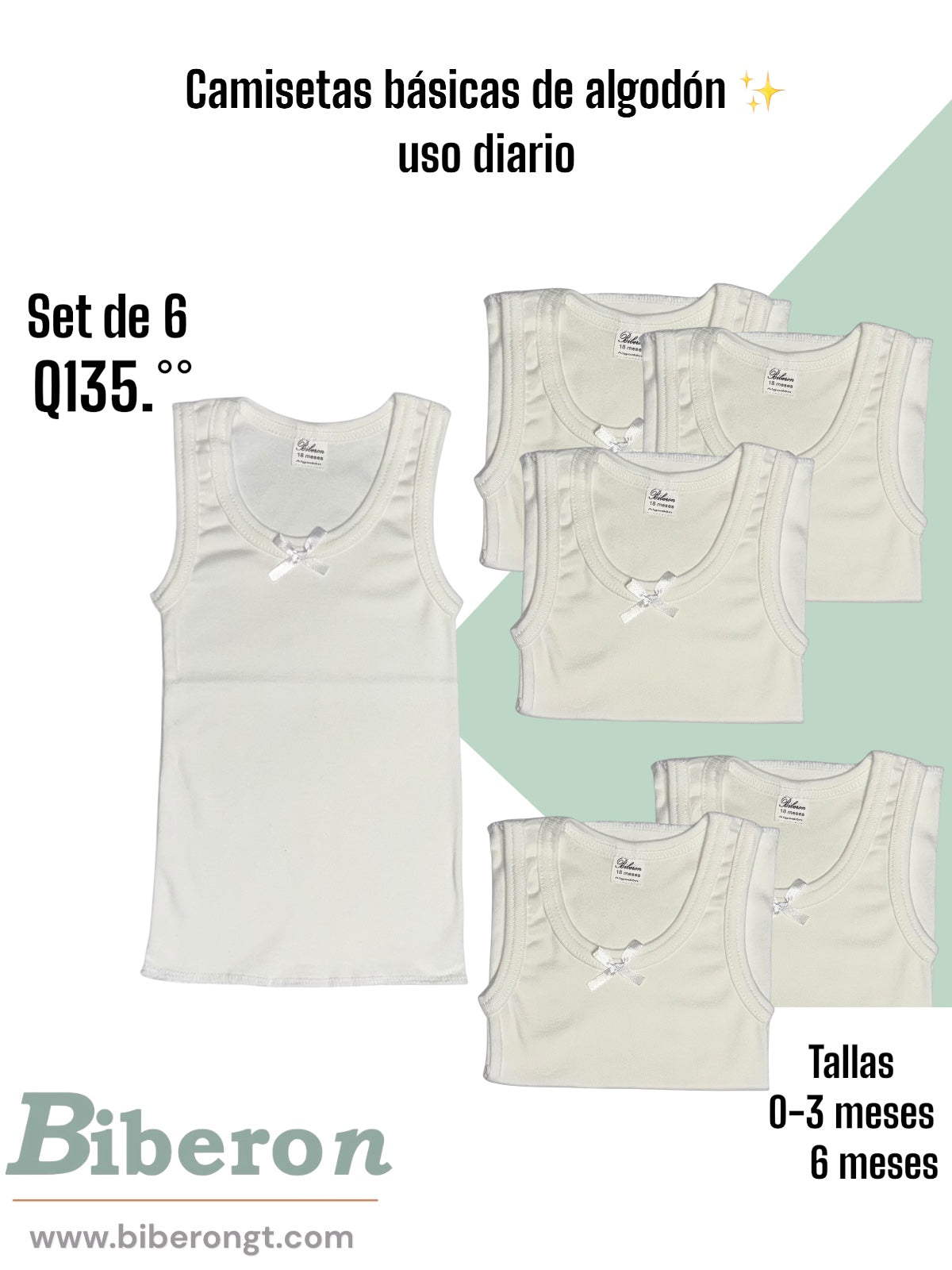 Camisetas interiores de algodón uso diario - blancas con moña, para niña