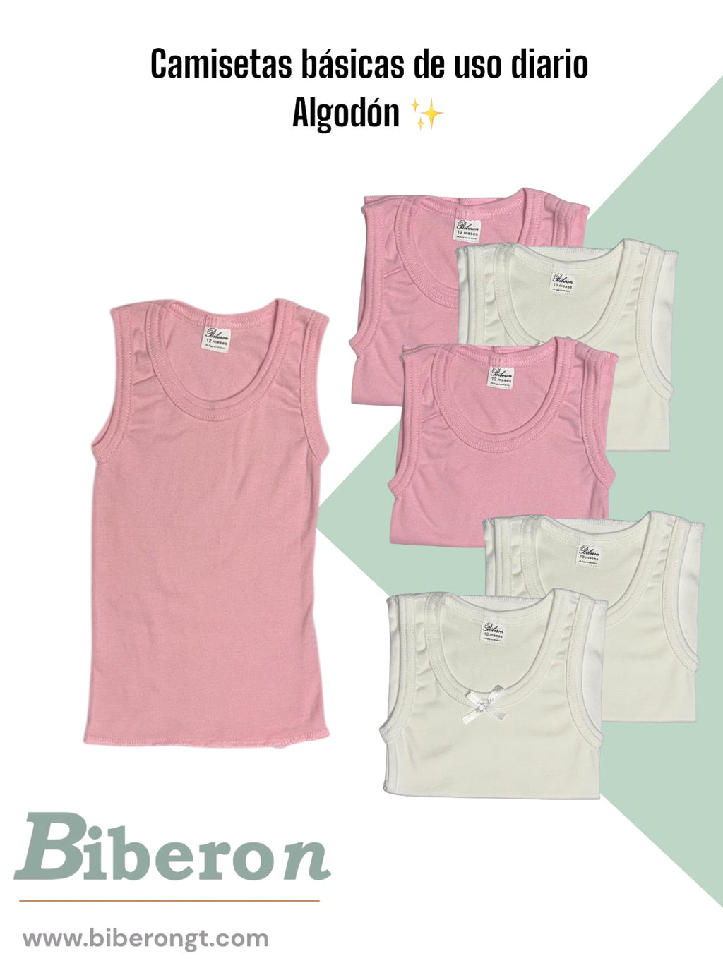 Camisetas interiores de algodón uso diario - blancas y rosadas