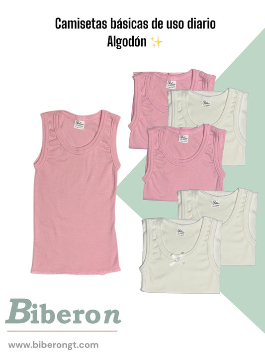 Camisetas interiores de algodón uso diario - blancas y rosadas
