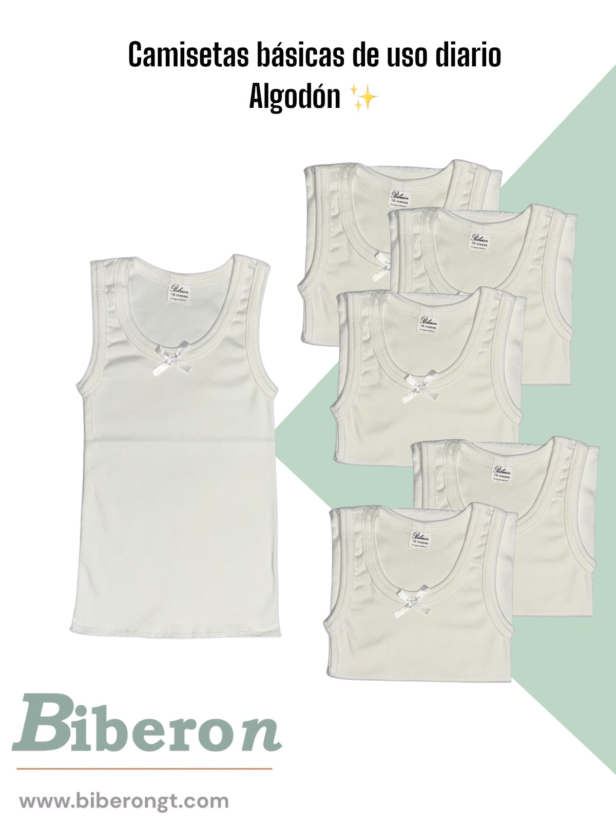 Camisetas interiores de algodón uso diario - blancas con moña, para niña