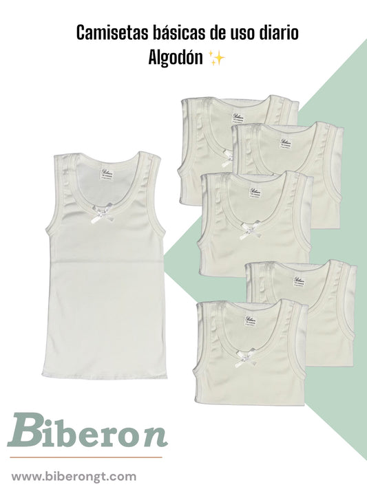 Camisetas interiores de algodón uso diario - blancas con moña, para niña