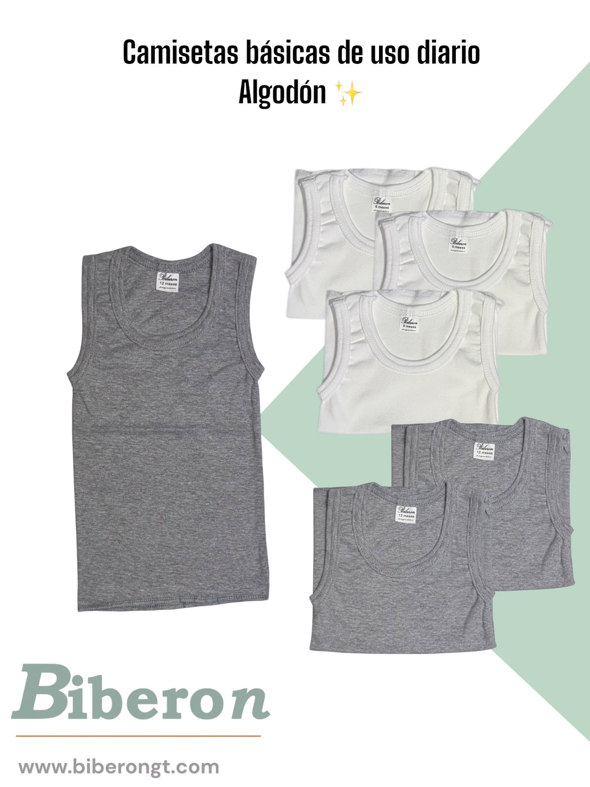 Camisetas interiores de algodón para uso diario - blancas y grises