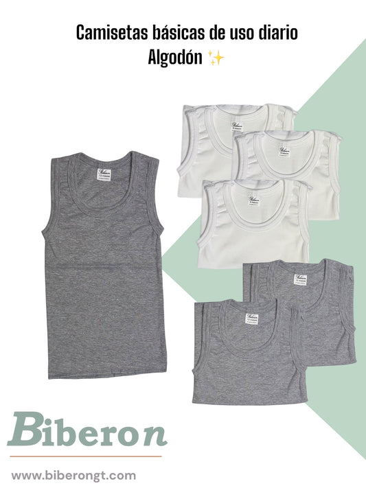 Camisetas interiores de algodón para uso diario - blancas y grises