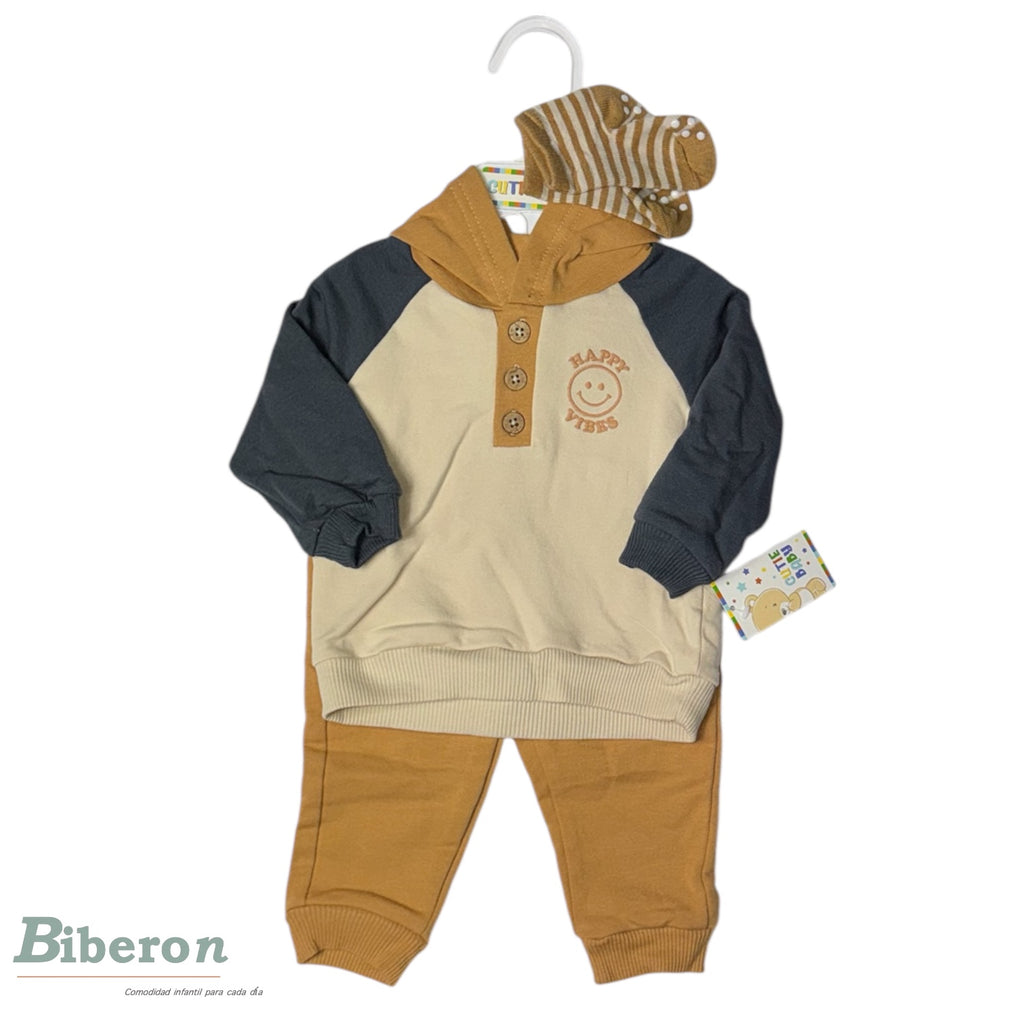 Conjunto de 3 pzs - sueter con capucha