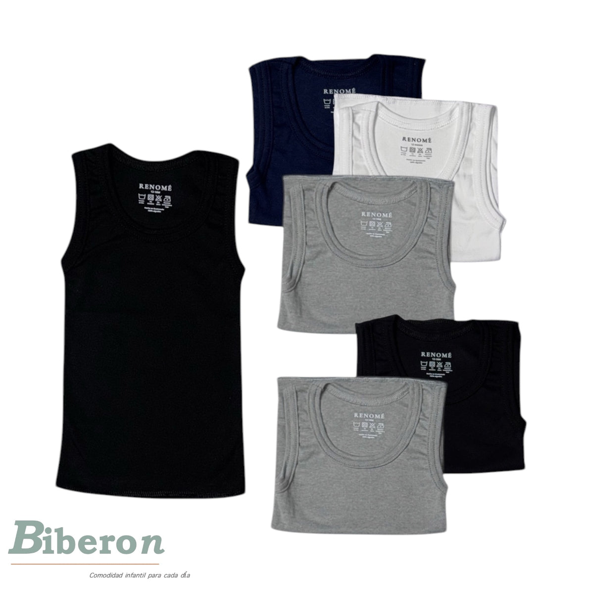 Set de 6 camisetas interiores  - colores básicos para niño