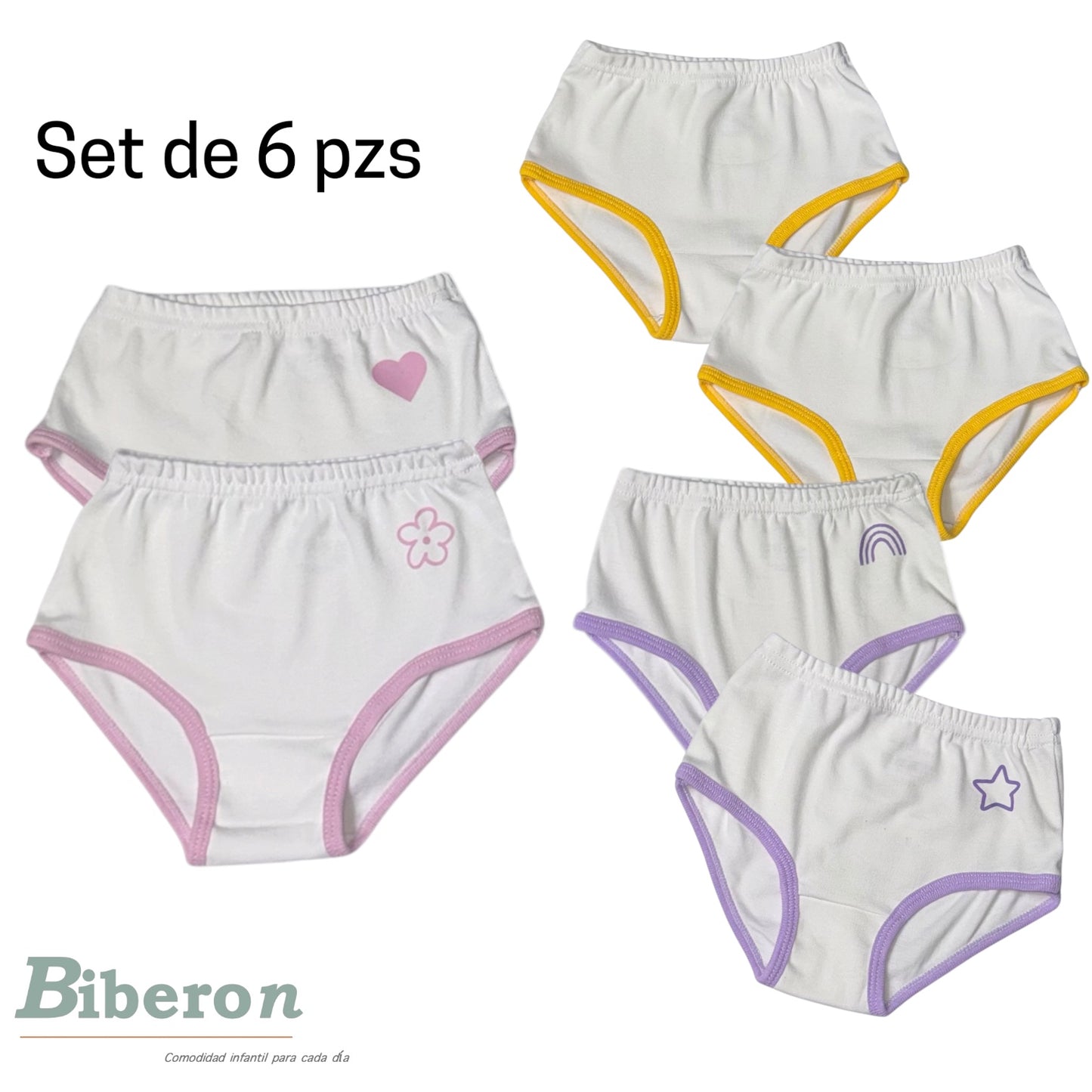 Calzoncitos para niña en algodón - Set de 6 piezas