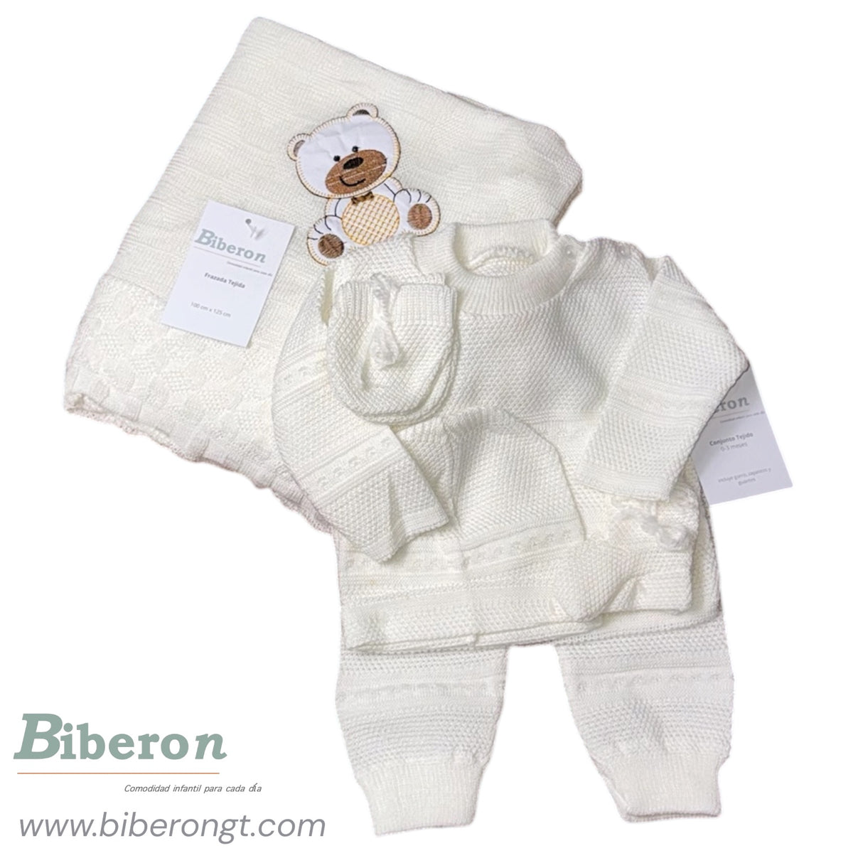 Conjunto tejido y frazada - 6 pzs