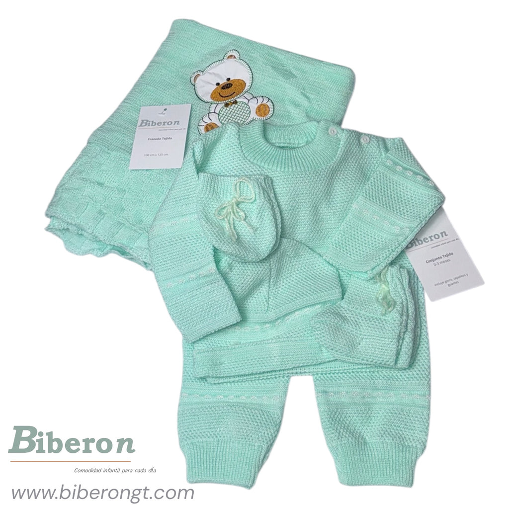 Conjunto tejido y frazada - 6 pzs