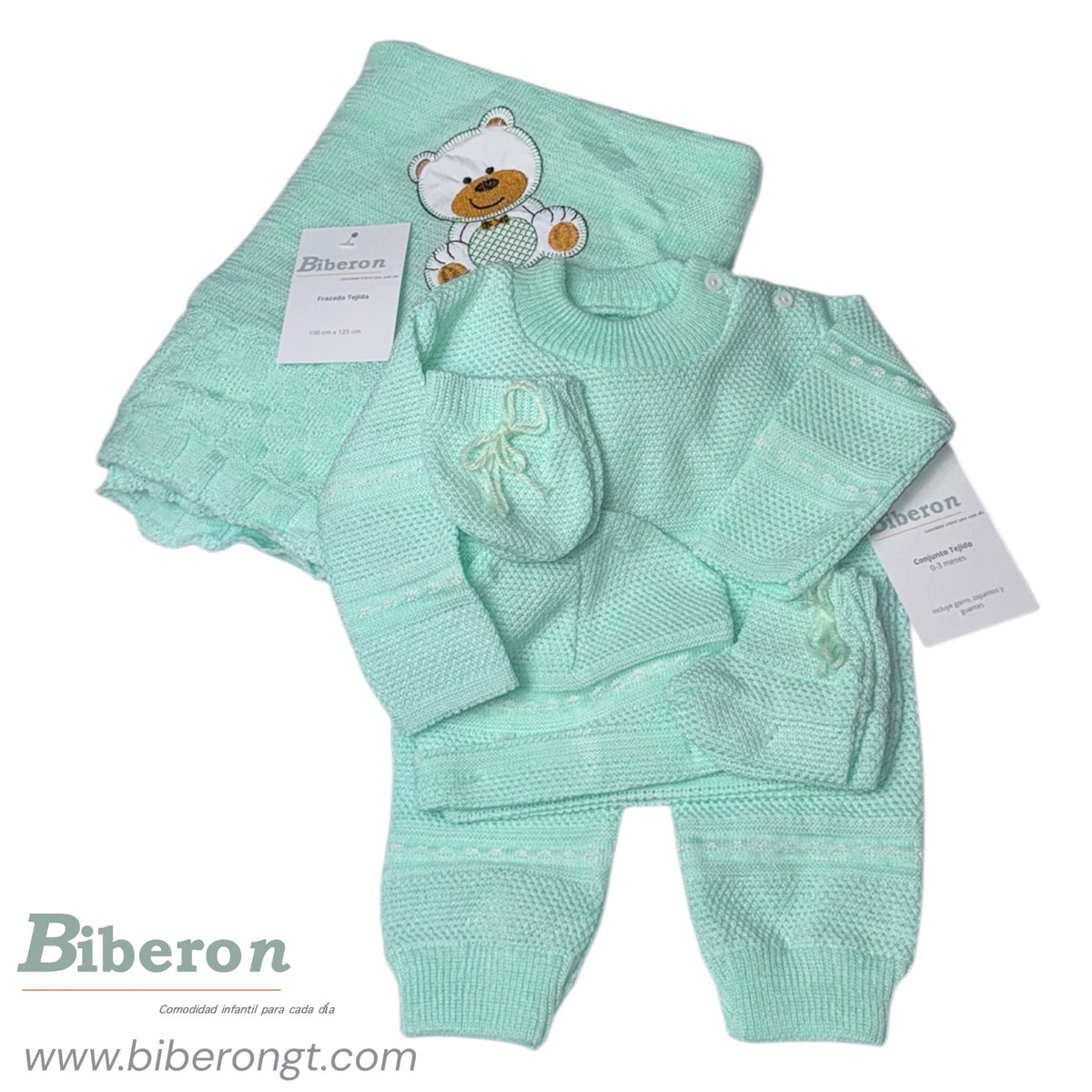 Conjunto tejido y frazada - 6 pzs
