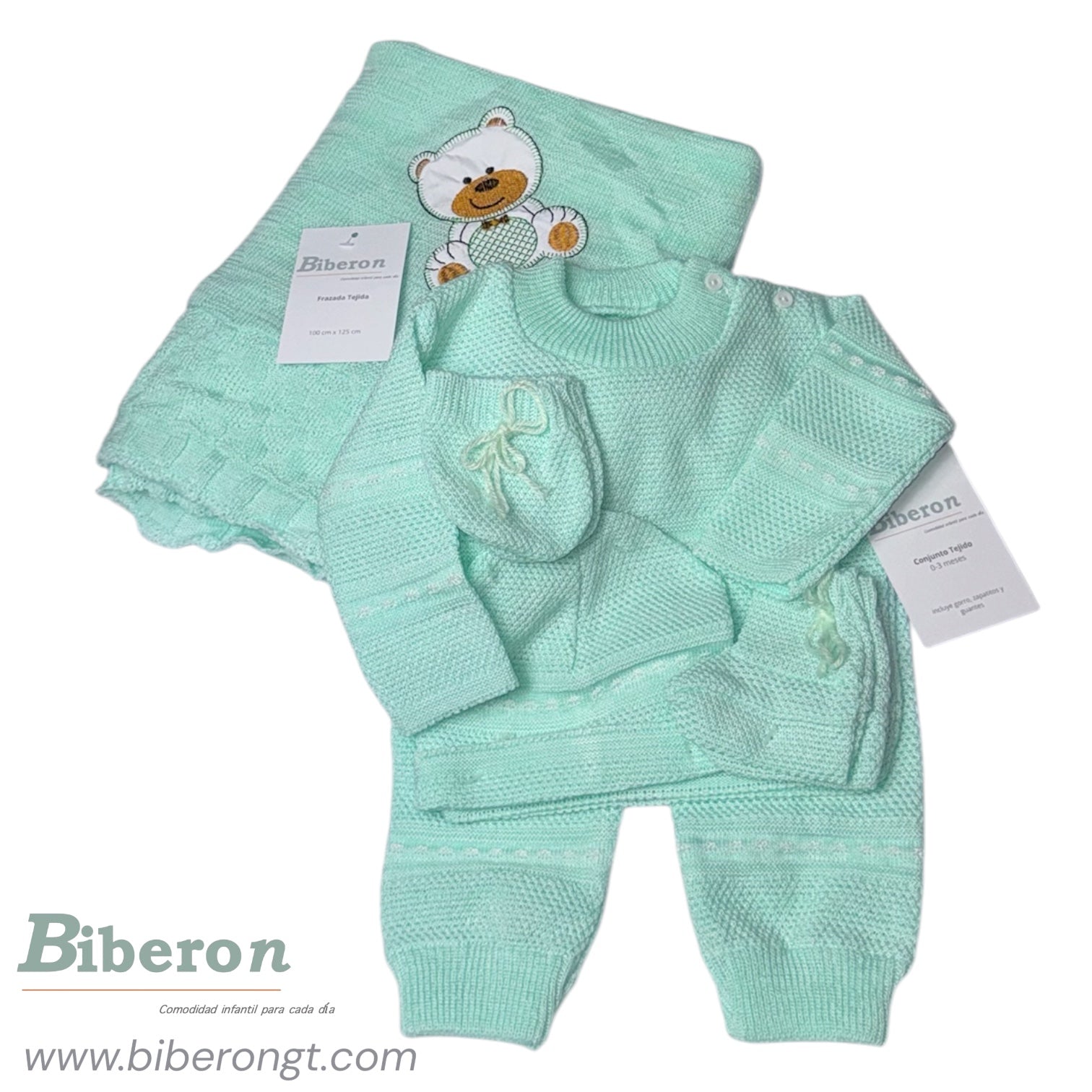Conjunto tejido y frazada - 6 pzs