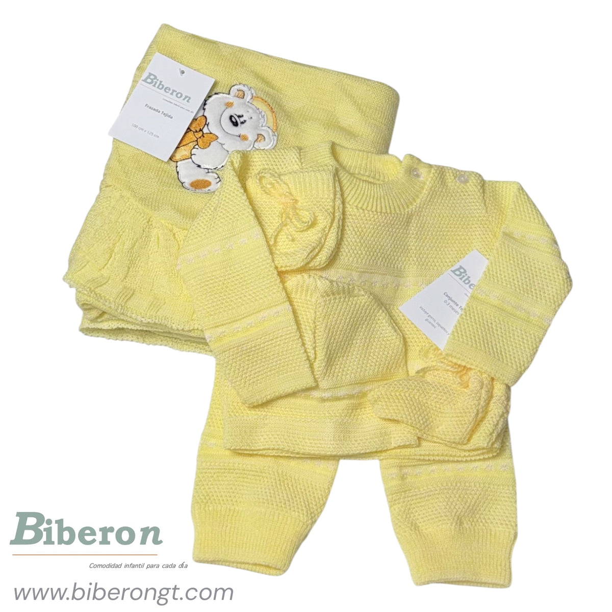 Conjunto tejido y frazada - 6 pzs