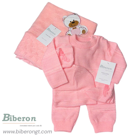 Conjunto tejido y frazada - 6 pzs