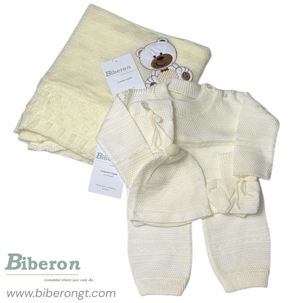 Conjunto tejido y frazada - 6 pzs