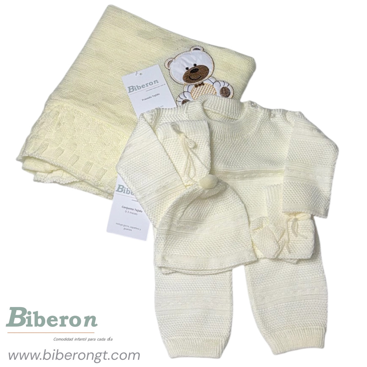 Conjunto tejido y frazada - 6 pzs