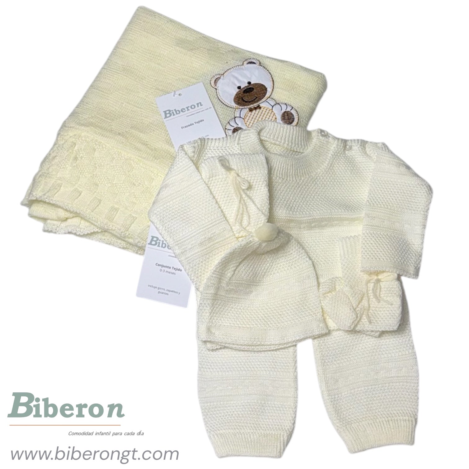 Conjunto tejido y frazada - 6 pzs
