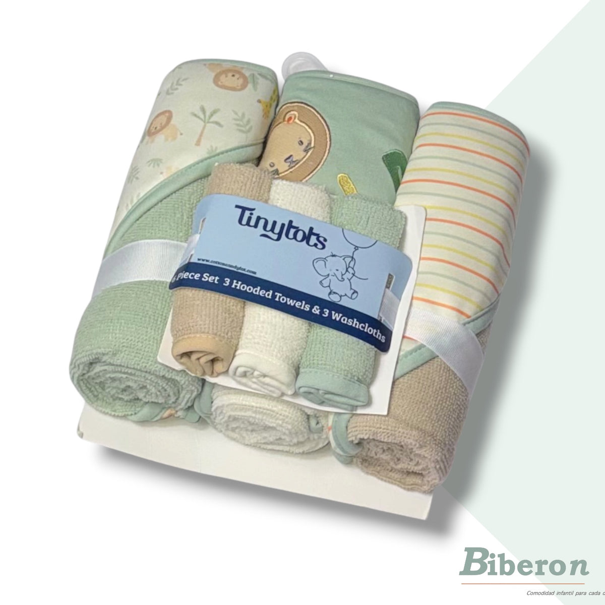 Set de toallas verde y beige