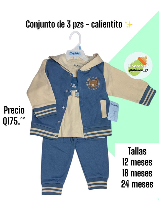 Conjunto de 3 pzs - azul con beige