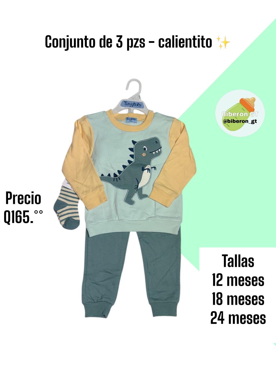 Conjunto de 3 pzs - Dino verde y amarillo