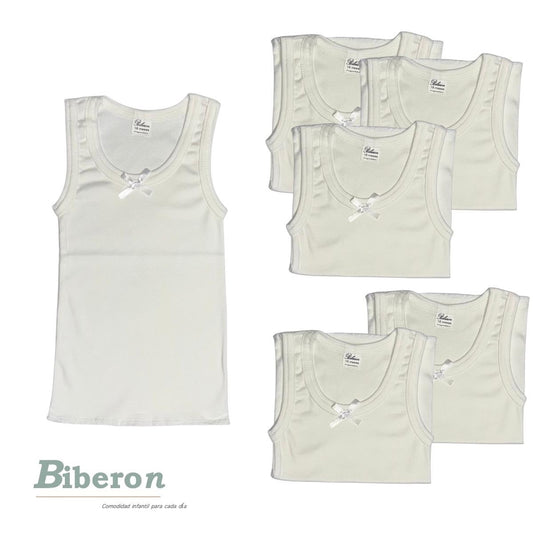 Camisetas interiores de algodón uso diario - blancas con moña, para niña