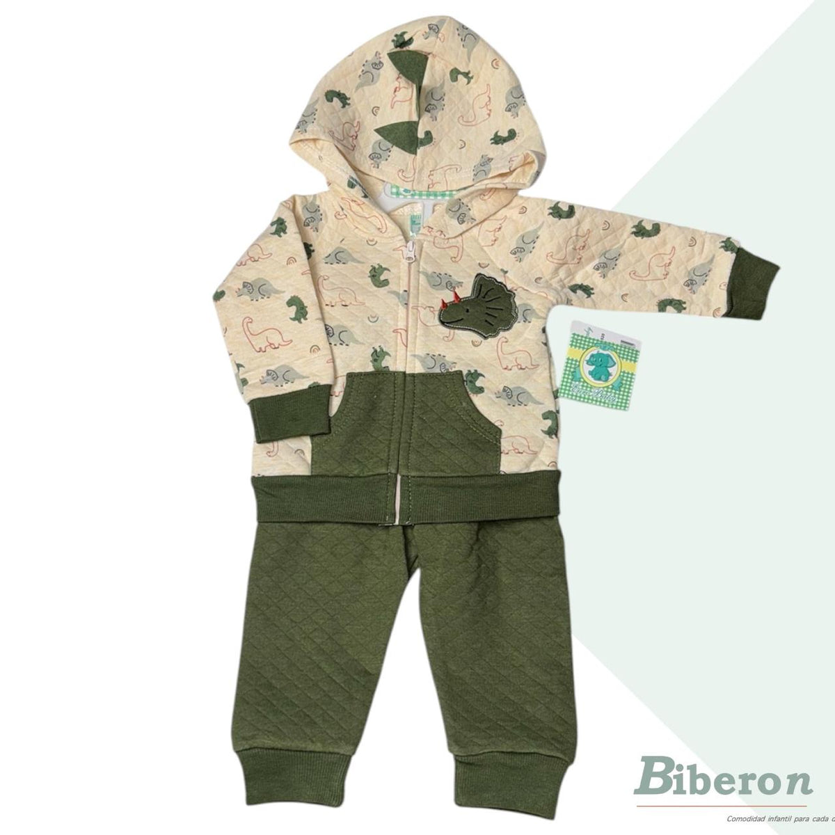 Conjunto semi enguatado - marfil con verde de Dino