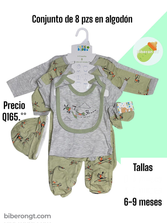 Conjunto de 8 pzs - avionetas verde con gris