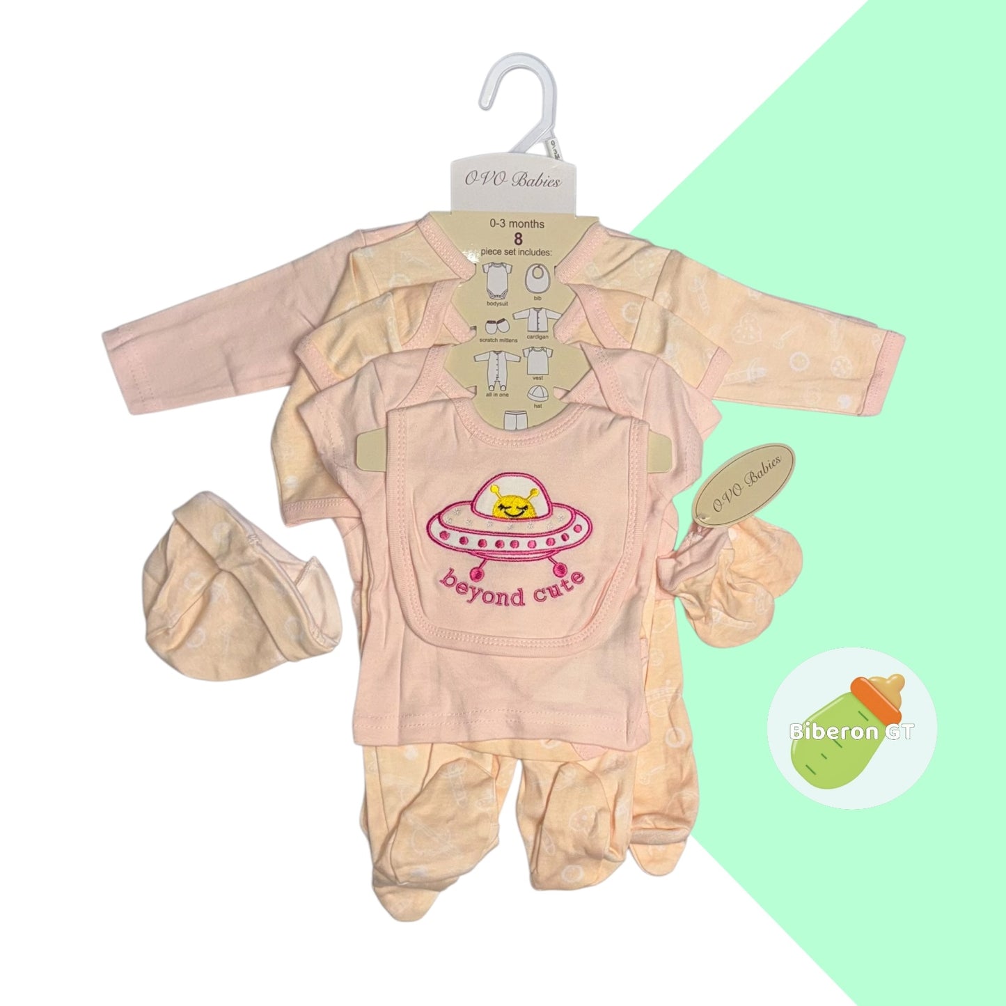 Conjunto de 8 piezas - beyond cute rosa baby con salmon