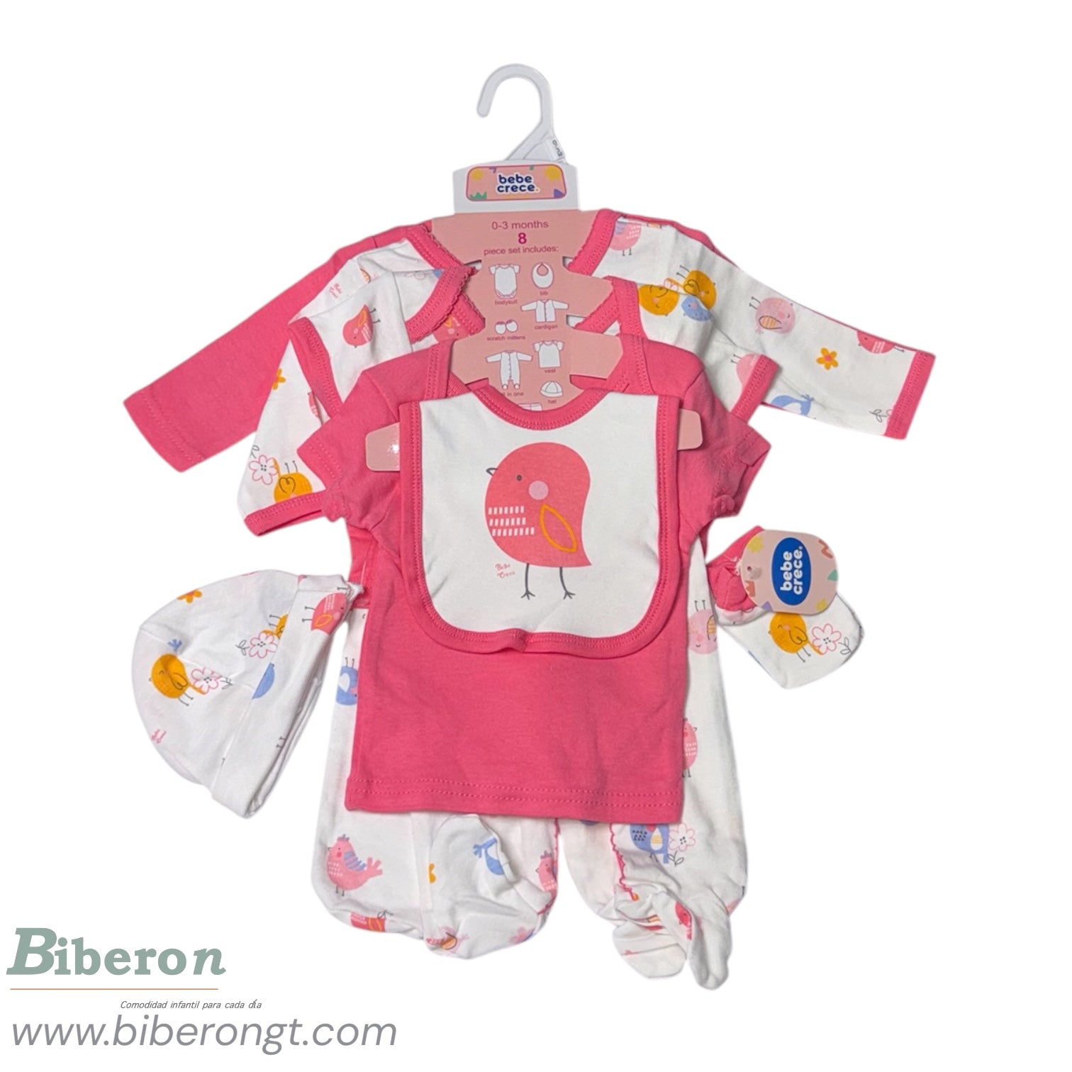 Conjunto de 8 pzs - estampado de pajaritos