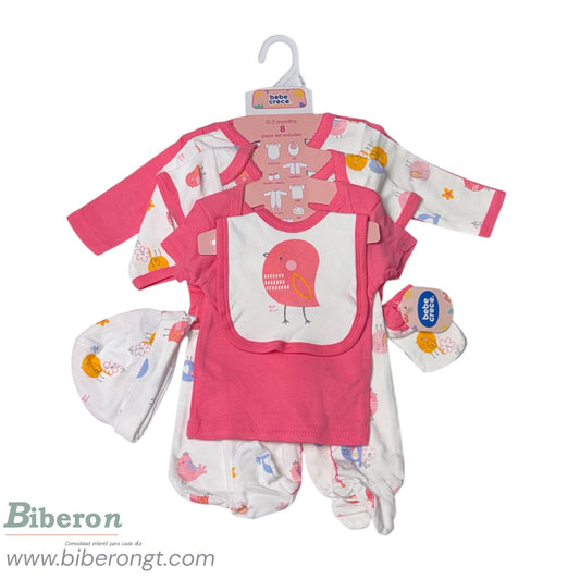 Conjunto de 8 pzs - estampado de pajaritos