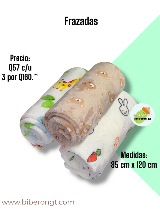 Trio de frazadas - jirafas, conejos y osos