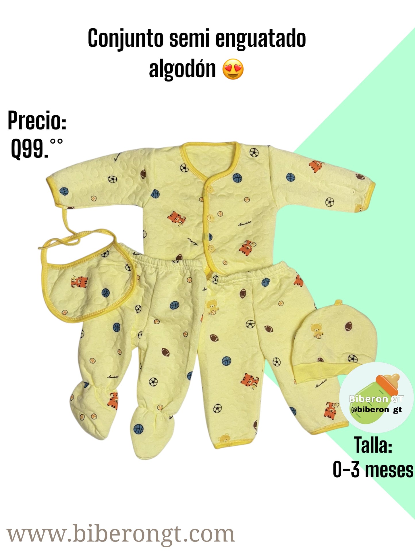 Conjunto en algodón semi enguatado - amarillo estampado