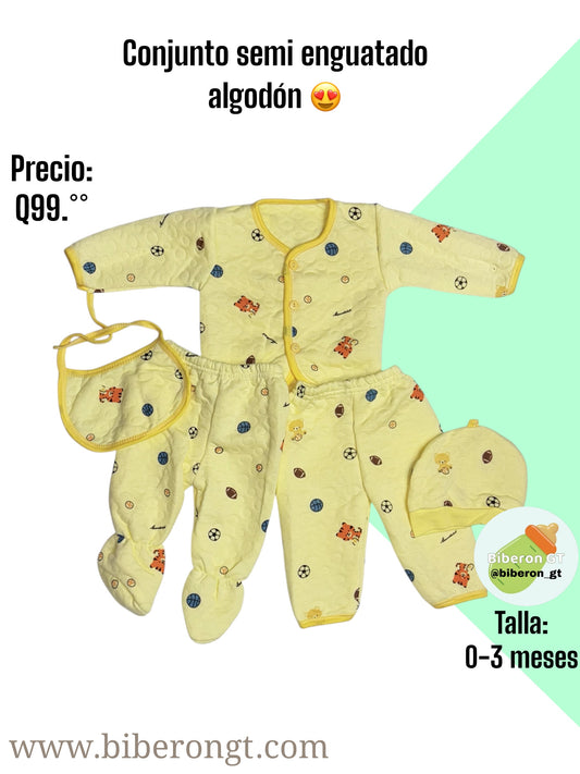 Conjunto en algodón semi enguatado - amarillo estampado