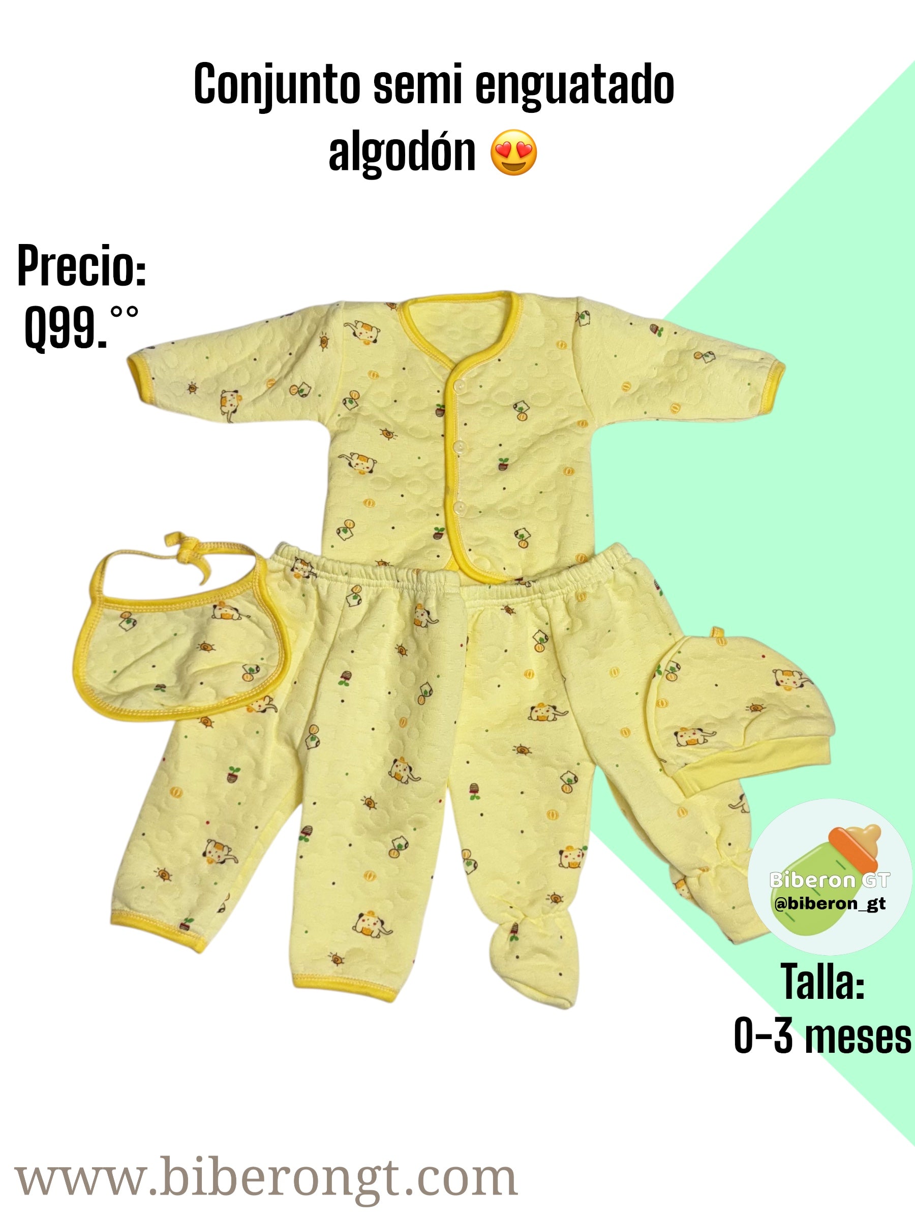 Conjunto en algodón semi enguatado - amarillo estampado