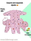 Conjunto en algodón semi enguatado - rosado estampado