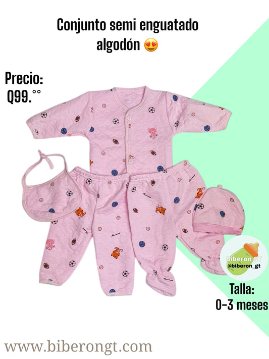 Conjunto en algodón semi enguatado - rosado estampado