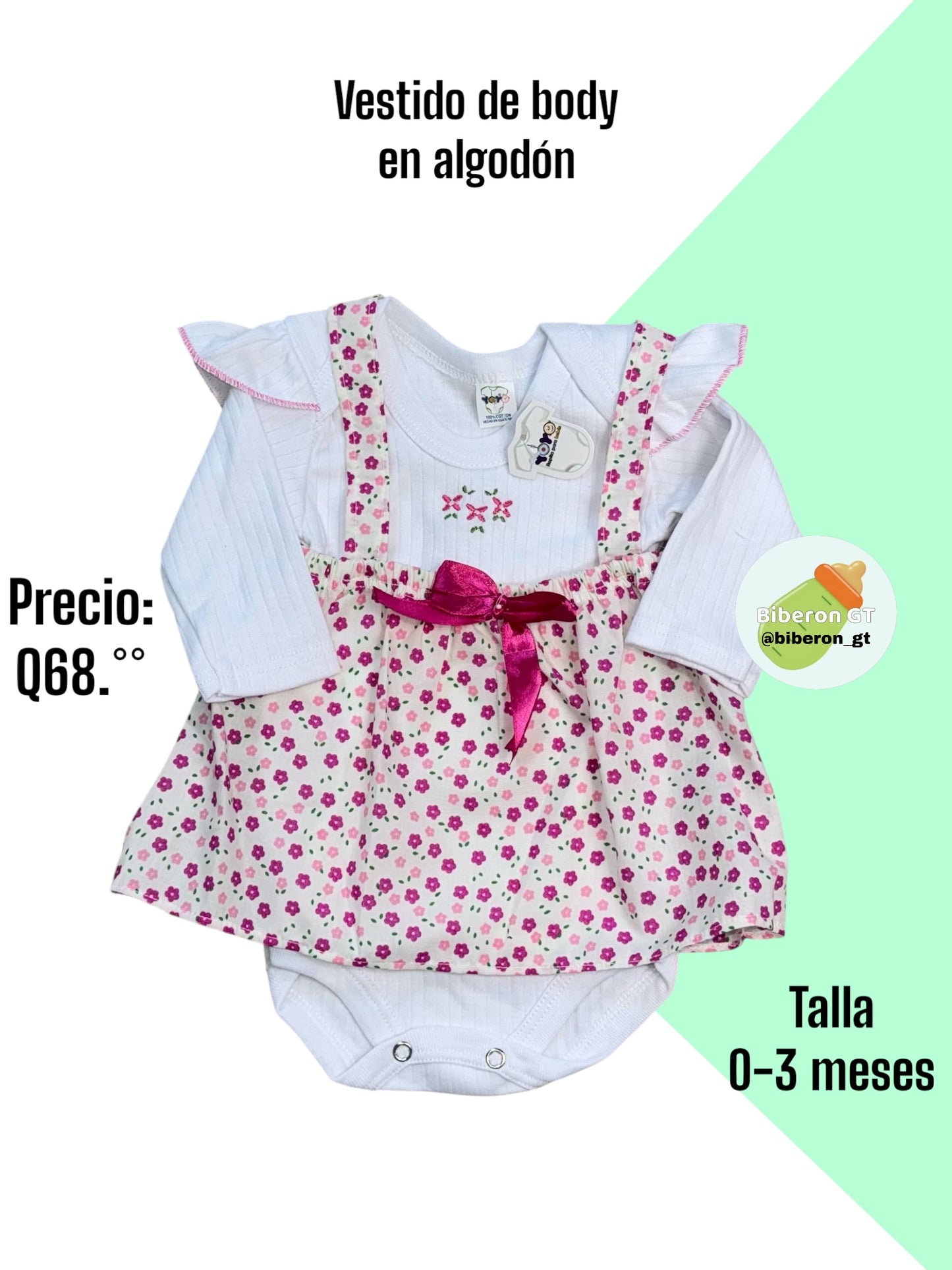 Vestido de body manga larga - blanco de flores